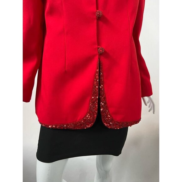 St Anthony Evening Womens Blazer Jacket Red Buttons Lined Sequin Collarless 12 - Picture 3 of 12